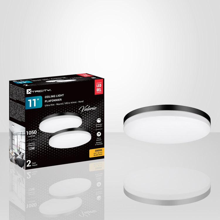 Xtricity - Ensemble de 2 Plafonniers Ronds avec DEL Intégrées, Diamètre de 11", De la Collection Valerio, Noir - Simple Boutique