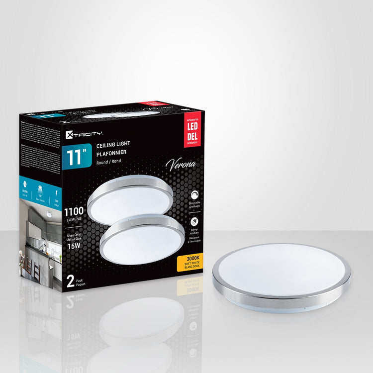 Xtricity - Ensemble de 2 Plafonniers avec DEL Intégrées, Gradable, Diamètre de 11'', 15W, 3000K Blanc Doux - Simple Boutique