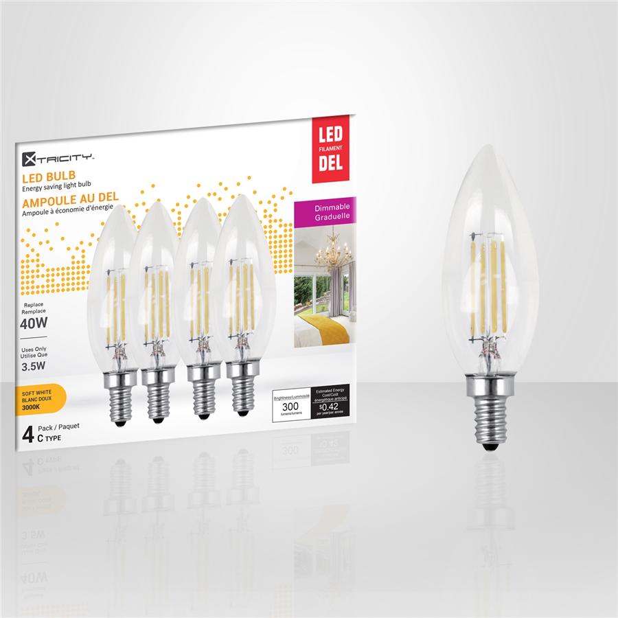 Xtricity - Ensemble de 4 Ampoules DEL Gradables à économie d'énergie, 3.5W, Culot E12, 3000K Blanc Doux - Simple Boutique