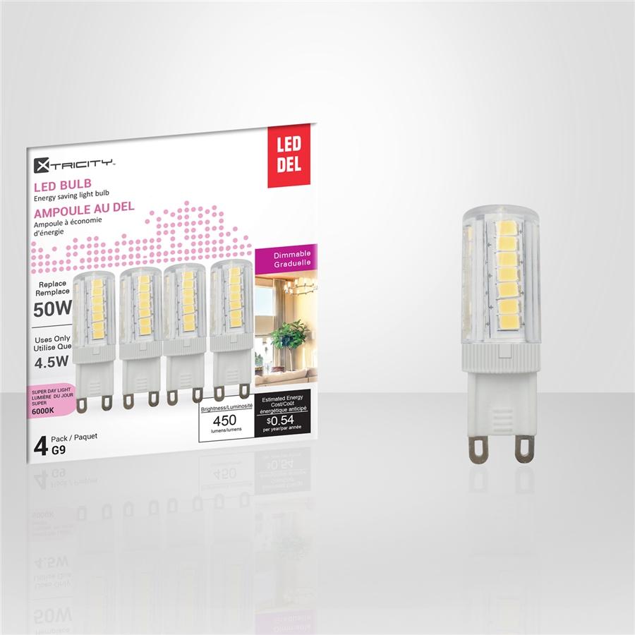 Xtricity - Ensemble de 4 Ampoules DEL Gradables à économie d'énergie, 4.5W, Culot G9, 6000K Lumière du Jour Super - Simple Boutique