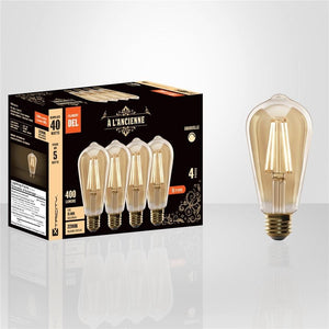 Xtricity - Ensemble de 4 Ampoules DEL Style à l'ancienne, 5W, Culot E26, 2200K Blanc Doux - Simple Boutique