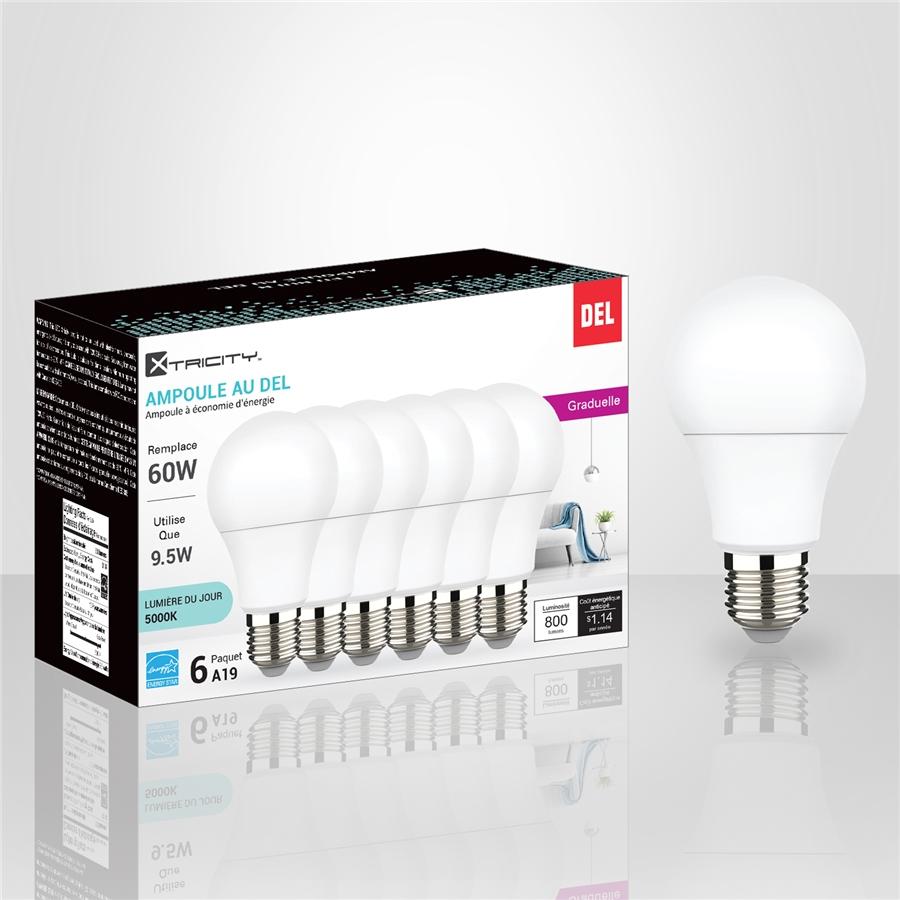 Xtricity - Ensemble de 6 Ampoules DEL Gradable à économie d'énergie, 9.5W, Culot E26, 5000K Lumière du Jour - Simple Boutique