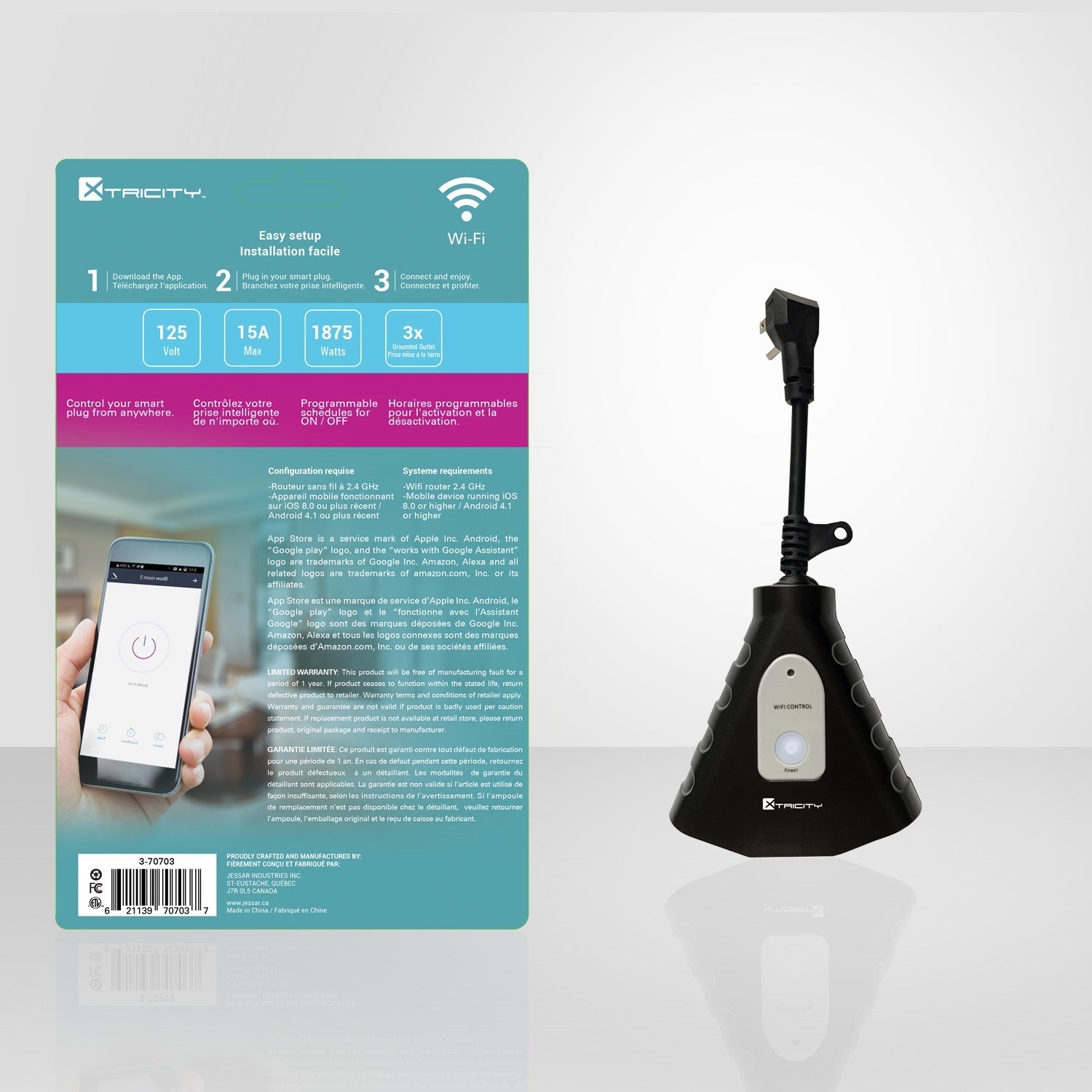 Xtricity - Interrupteur Intelligent à 3 Prises Électrique, Wi-Fi, Pour Usage Extérieur, Noir - Simple Boutique