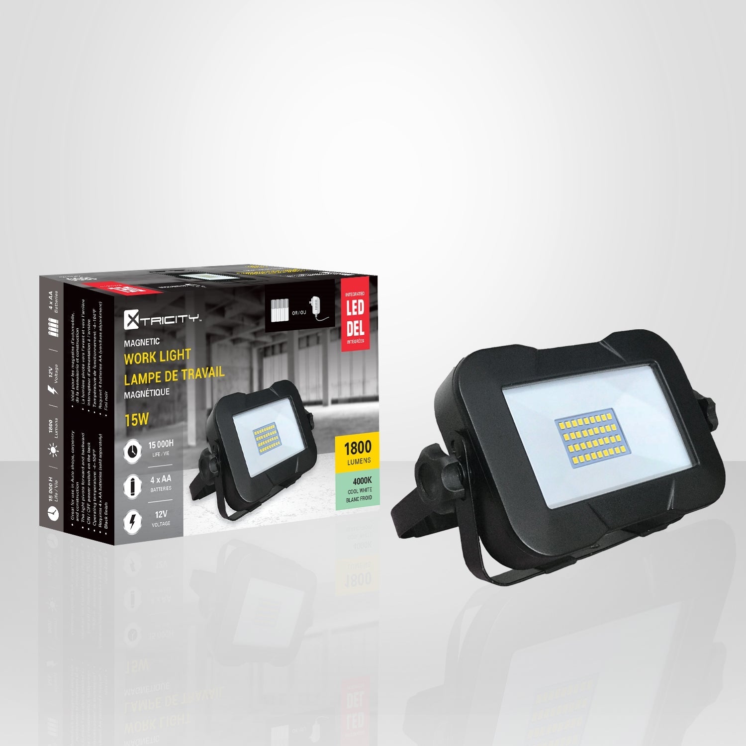 Xtricity - Lampe de Travail DEL à Batterie, 1800 Lumens, 15W, ACDC 12V, 4000K Blanc Froid - Simple Boutique