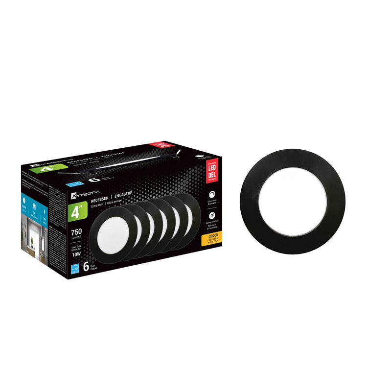 Xtricity - Lumière Encastrée DEL, Diamètre de 4'' , Gradable, 10W, 3000K Blanc Doux - Paquet de 6 - Simple Boutique