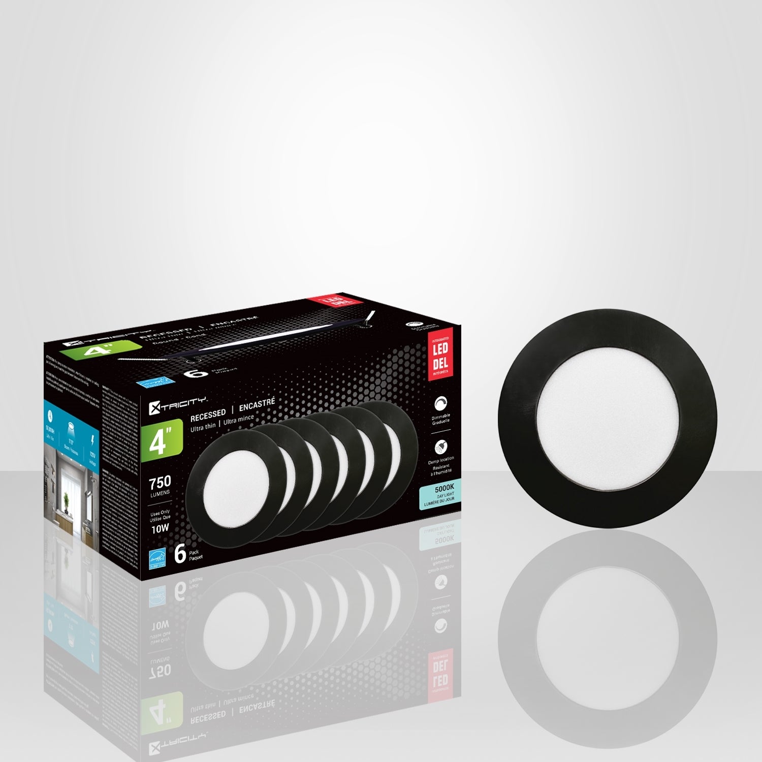 Xtricity - Lumière Encastrée DEL, Diamètre de 4'' , Gradable, 10W, 5000K Lumière du Jour, Paquet de 6 - Simple Boutique
