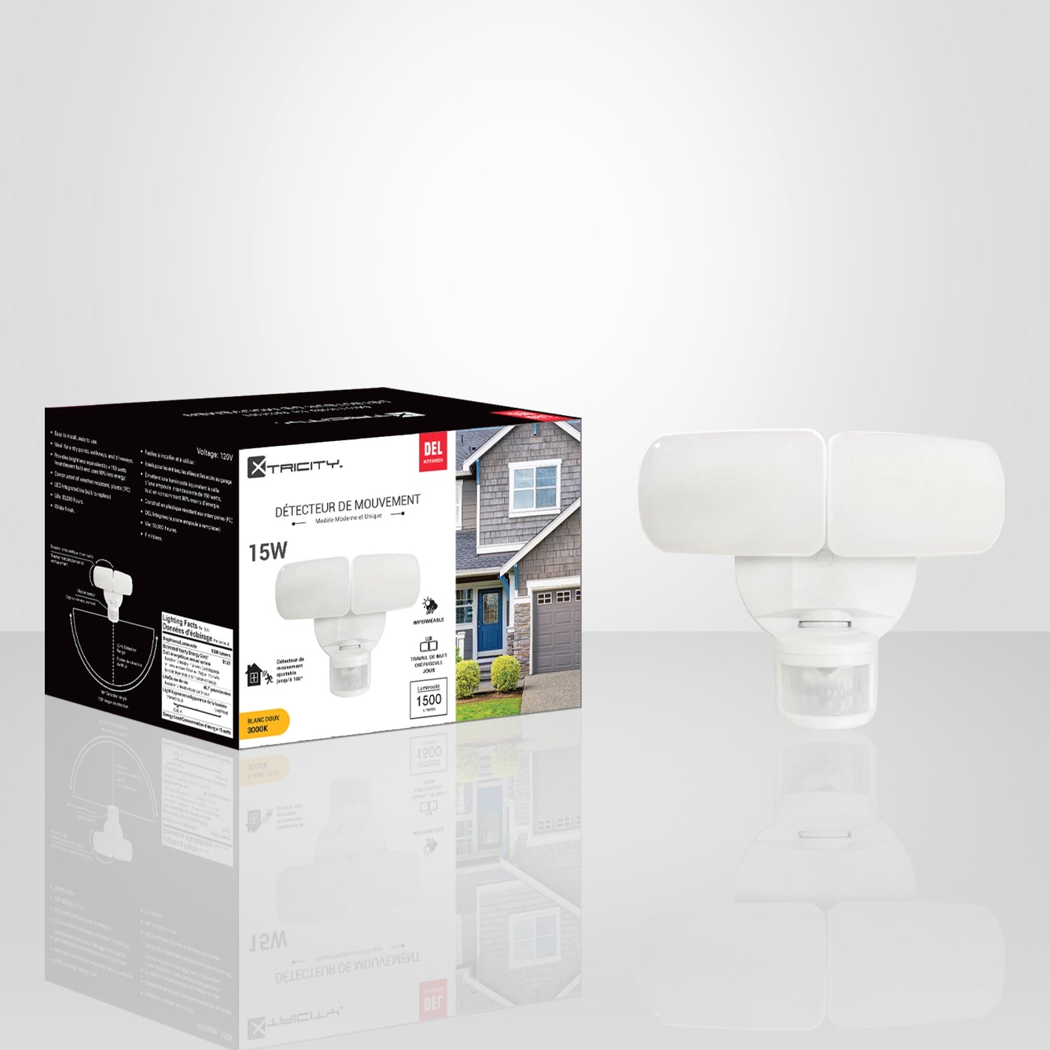 Xtricity - Lumière de Sécurité DEL avec Détecteur de Mouvement, 15W, 3000K Blanc Doux - Simple Boutique