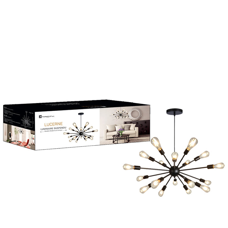 Xtricity - Luminaire Suspendu à 18 Lumières, Longeur de 33.8'', De la Collection Lucerne, Noir - Simple Boutique