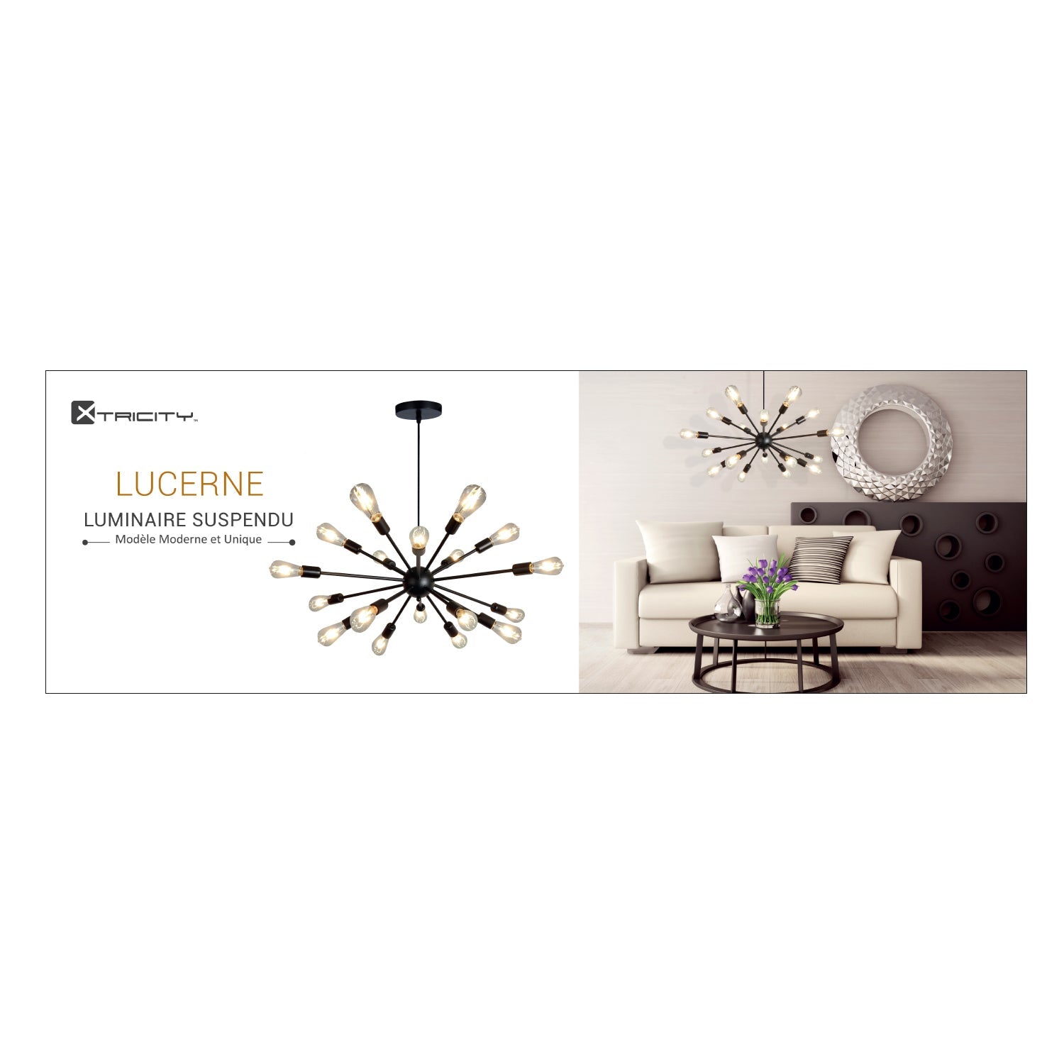 Xtricity - Luminaire Suspendu à 18 Lumières, Longeur de 33.8'', De la Collection Lucerne, Noir - Simple Boutique