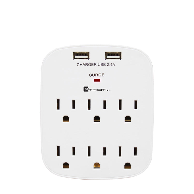 Xtricity - Multiprise Mural à 6 Prises et 2 Ports USB 2.4A, Blanc - Simple Boutique