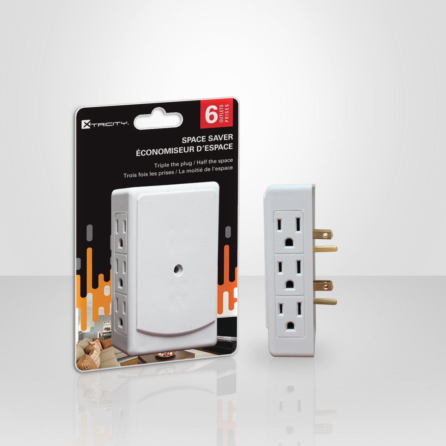 Xtricity - Multiprise Mural pour Espace Restreint à 6 Prises, Blanc - Simple Boutique
