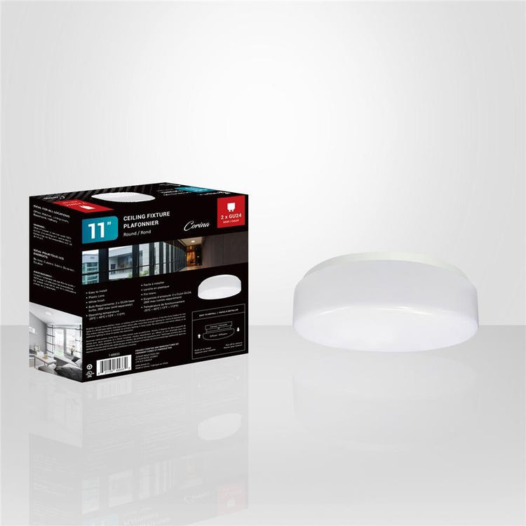 Xtricity - Plafonnier Rond, Diamètre de 11'', De la Collection Corina, Blanc - Simple Boutique