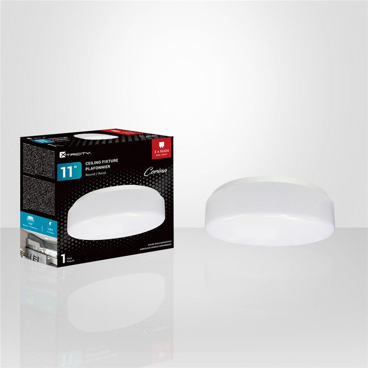 Xtricity - Plafonnier Rond, Diamètre de 11'', De la Collection Corina, Blanc - Simple Boutique