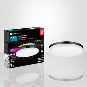Xtricity - Plafonnier Rond avec DEL Intégrées, Diamètre de 11", 3 Options de Couleurs, De la Collection Valerio, Noir - Simple Boutique