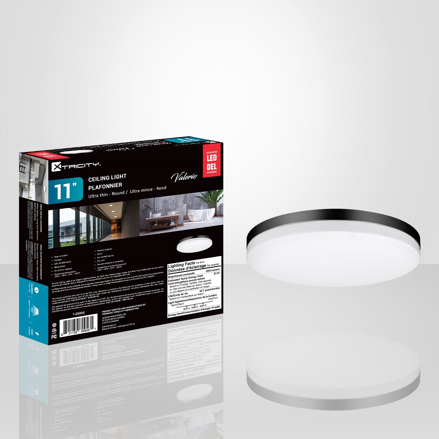 Xtricity - Plafonnier Rond avec DEL Intégrées, Diamètre de 11", 3 Options de Couleurs, De la Collection Valerio, Noir - Simple Boutique