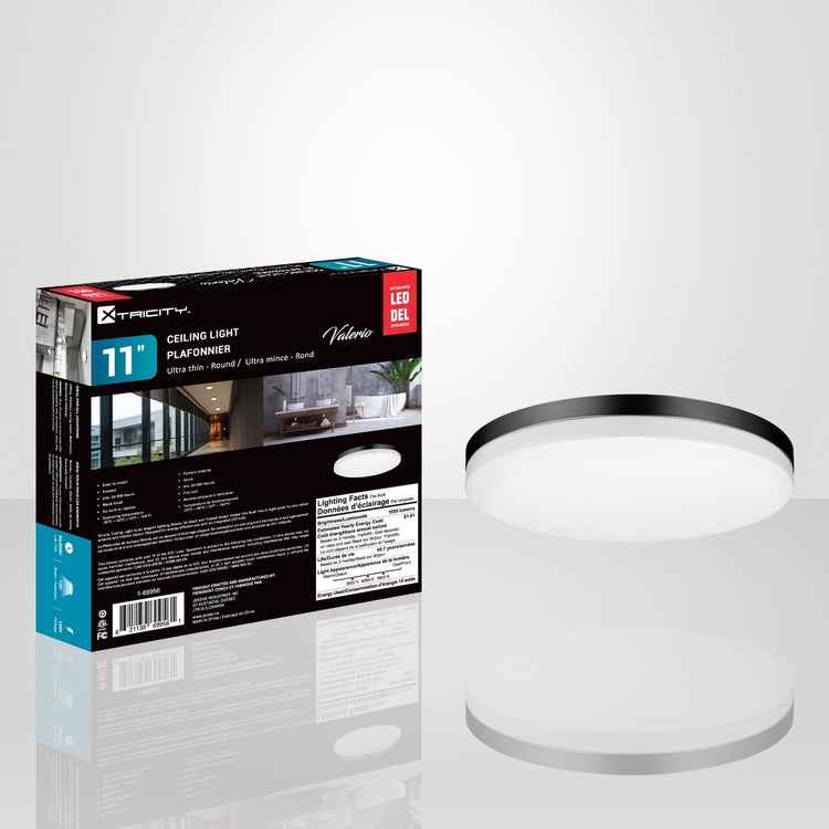 Xtricity - Plafonnier Rond avec DEL Intégrées, Diamètre de 11", 3 Options de Couleurs, De la Collection Valerio, Noir - Simple Boutique