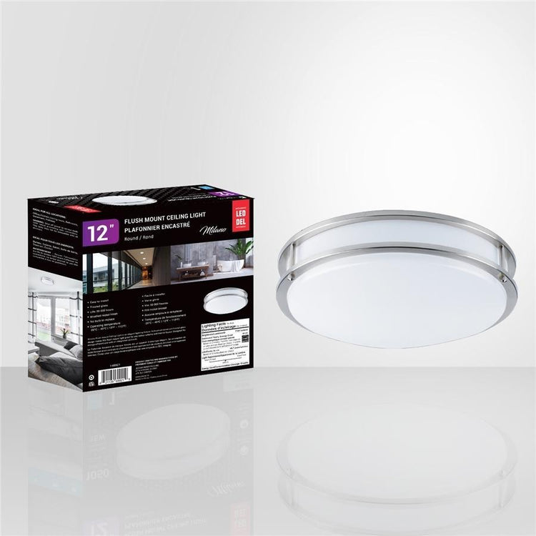 Xtricity - Plafonnier Rond avec DEL Intégrées, Diamètre de 12'', 15W, De la Collection Milano, Argenté - Simple Boutique