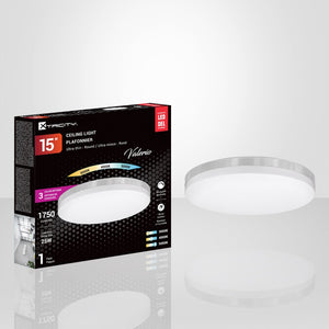 Xtricity - Plafonnier Rond avec DEL Intégrées, Diamètre de 15", 3 Options de Couleurs, De la Collection Valerio, Nickel - Simple Boutique