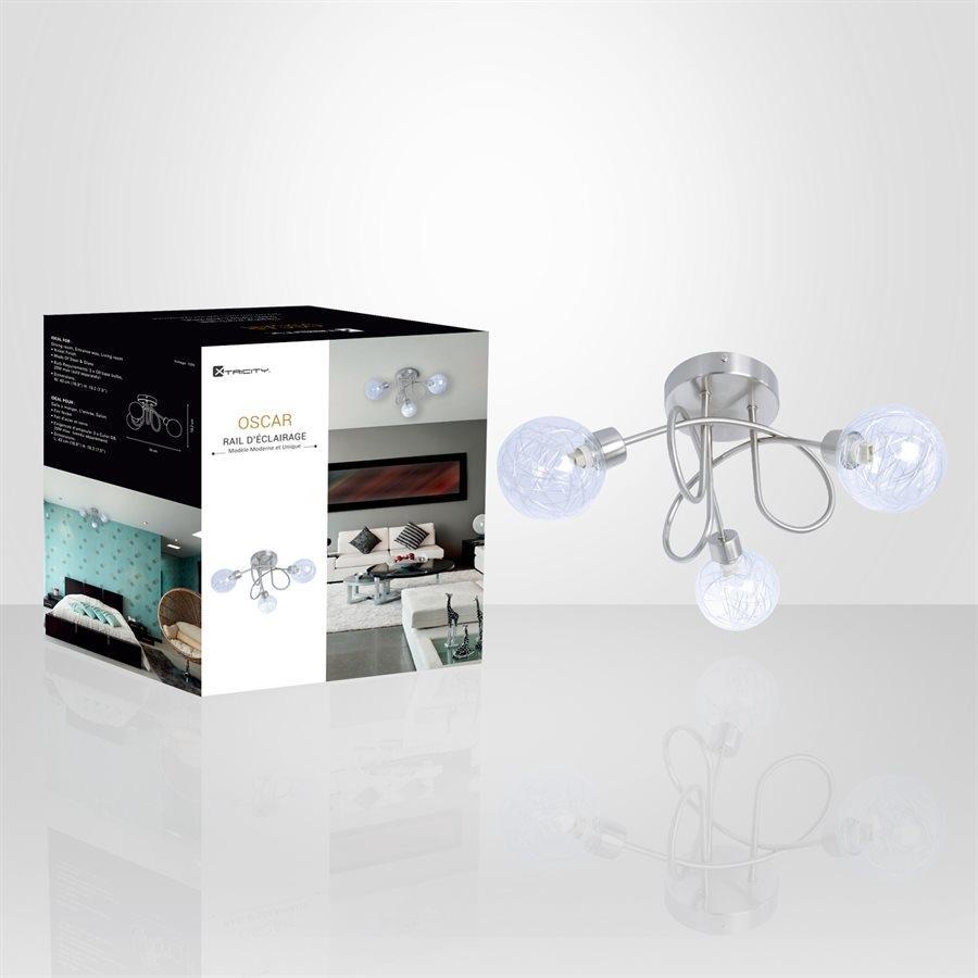 Xtricity - Plafonnier à 3 Têtes, Largeur de 16.9'', De la Collection Oscar, Argenté - Simple Boutique