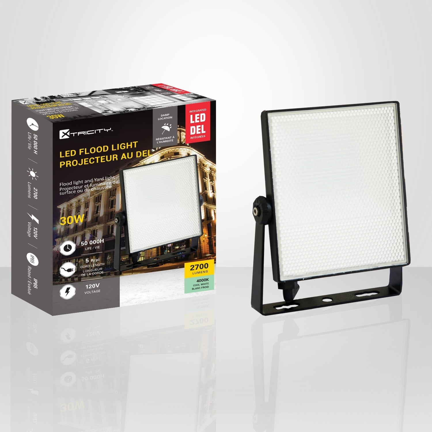 Xtricity - Projecteur DEL Étanche, 2700 Lumens, 30W, Pour Usage Extérieur, 4000K Blanc Froid - Simple Boutique