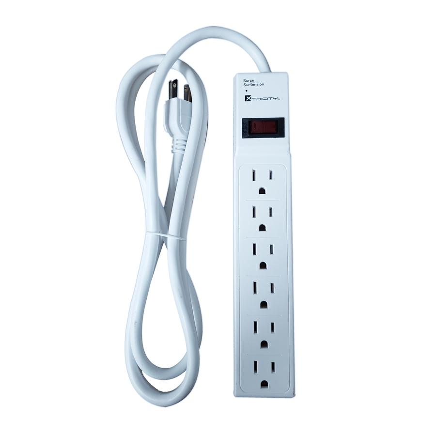 Xtricity - Protecteur de Surtension à 6 Prises avec Cordon de 6 Pieds, 450 Joules, Blanc - Simple Boutique