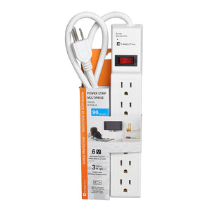 Xtricity - Protecteur de Surtension à 6 Prises avec Mise à la Terre, 90 Joules, Câble de 3 Pieds, Blanc - Simple Boutique