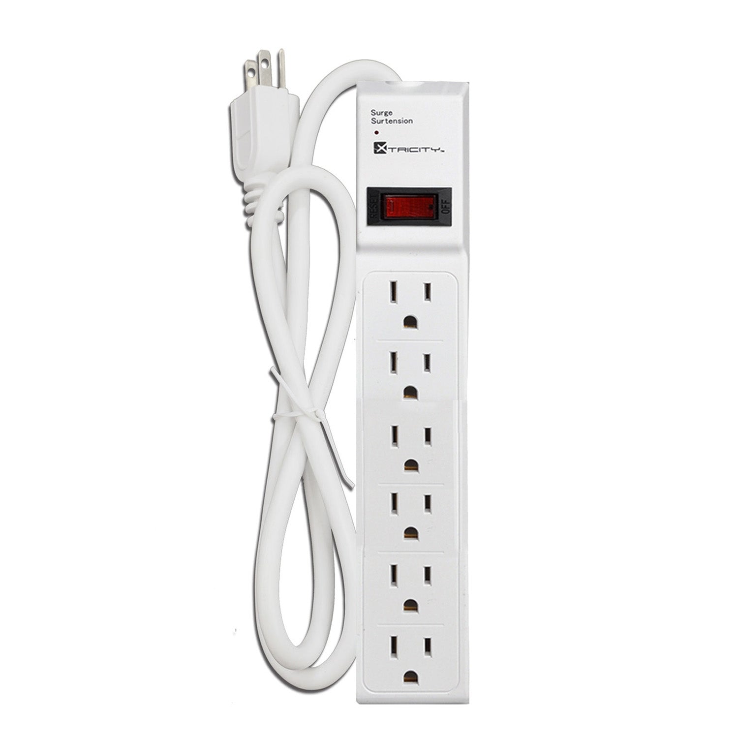 Xtricity - Protecteur de Surtension à 6 Prises avec Mise à la Terre, 90 Joules, Câble de 3 Pieds, Blanc - Simple Boutique