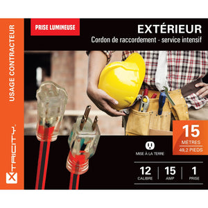 Xtricity - Rallonge Électrique Lumineuse à 1 Prise avec Mise à la Terre, Longeur de 15 Mètres, Pour Usage Extérieur, Rouge - Simple Boutique
