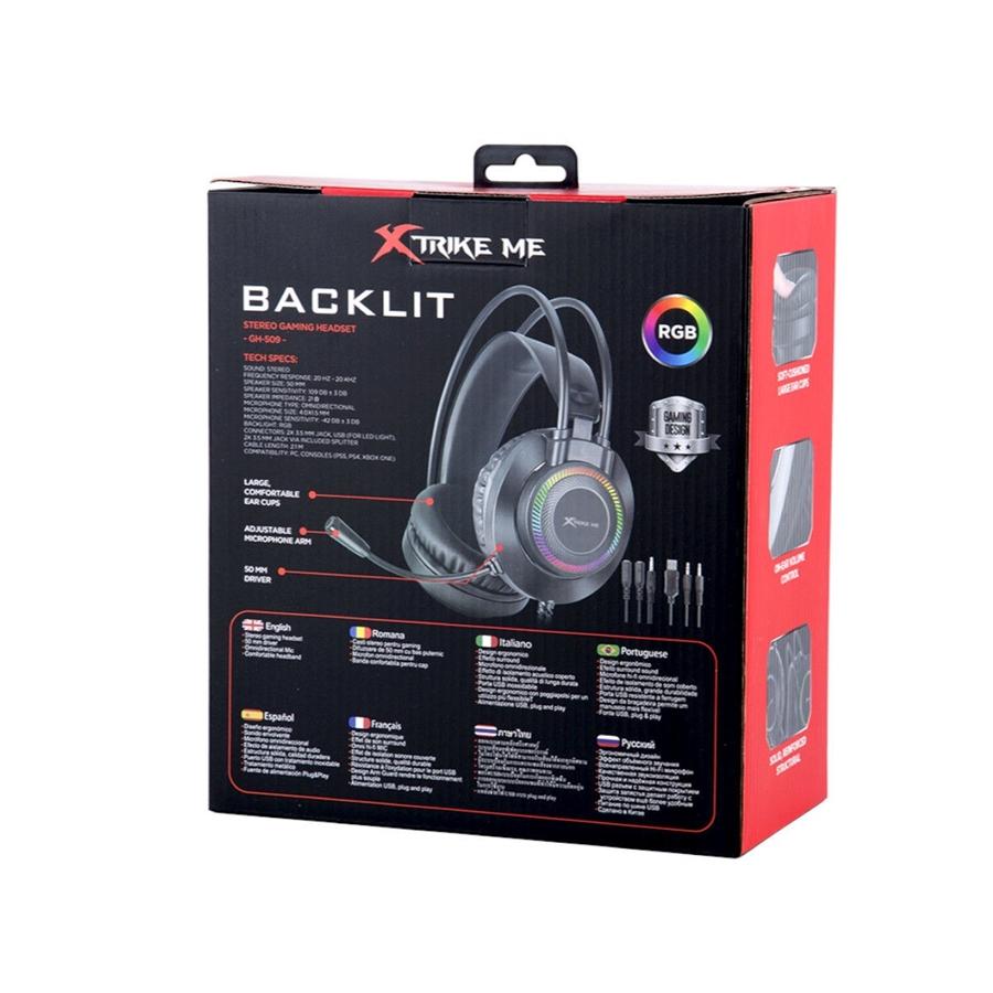 Xtrike Me GH-509 - Casque de Jeu Filaire Stéréo avec Microphone et Rétro-Éclairage RGB, Noir - Simple Boutique
