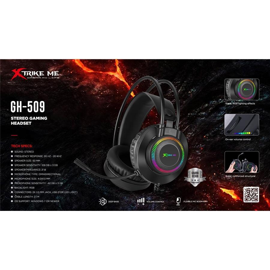 Xtrike Me GH-509 - Casque de Jeu Filaire Stéréo avec Microphone et Rétro-Éclairage RGB, Noir - Simple Boutique