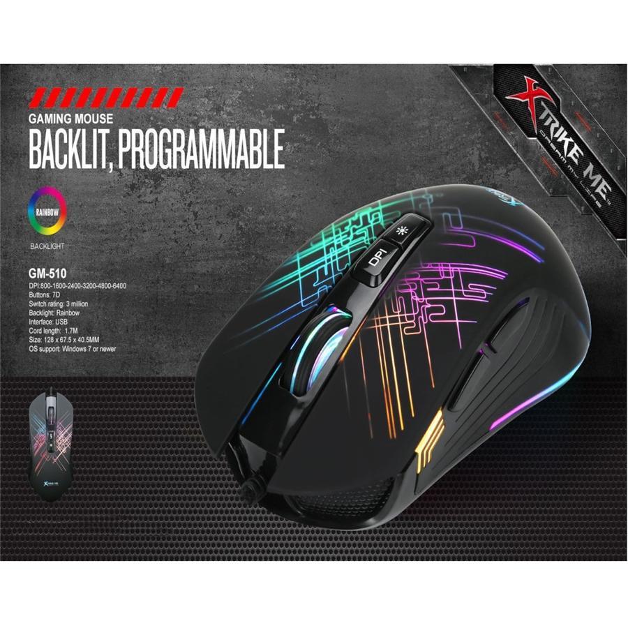 Xtrike Me GM-510 - Souris de Jeu Optique, Filaire avec 7 Boutons et Rétro-Éclairage, 800 à 6400 DPI, Noir - Simple Boutique
