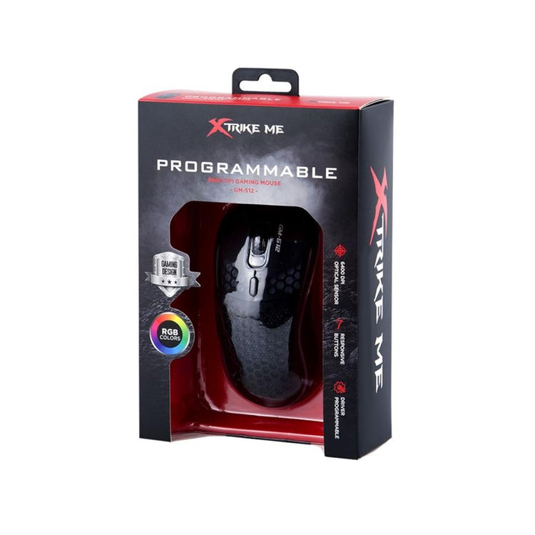 Xtrike Me GM-512 - Souris de Jeu Optique Filaire à 7 Boutons, DPI:800/1600/2400/3200/4800/6400 Avec Rétro-Éclairage RGB, Noir - Simple Boutique