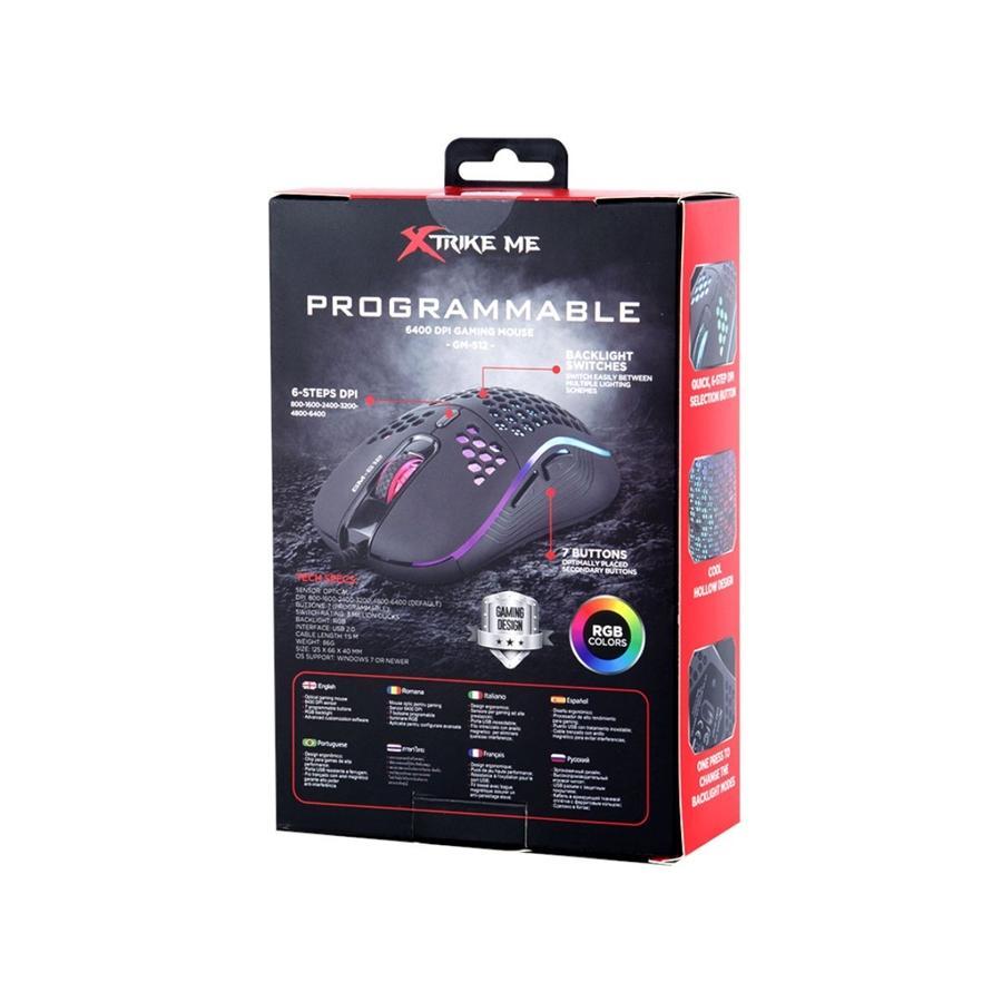 Xtrike Me GM-512 - Souris de Jeu Optique Filaire à 7 Boutons, DPI:800/1600/2400/3200/4800/6400 Avec Rétro-Éclairage RGB, Noir - Simple Boutique