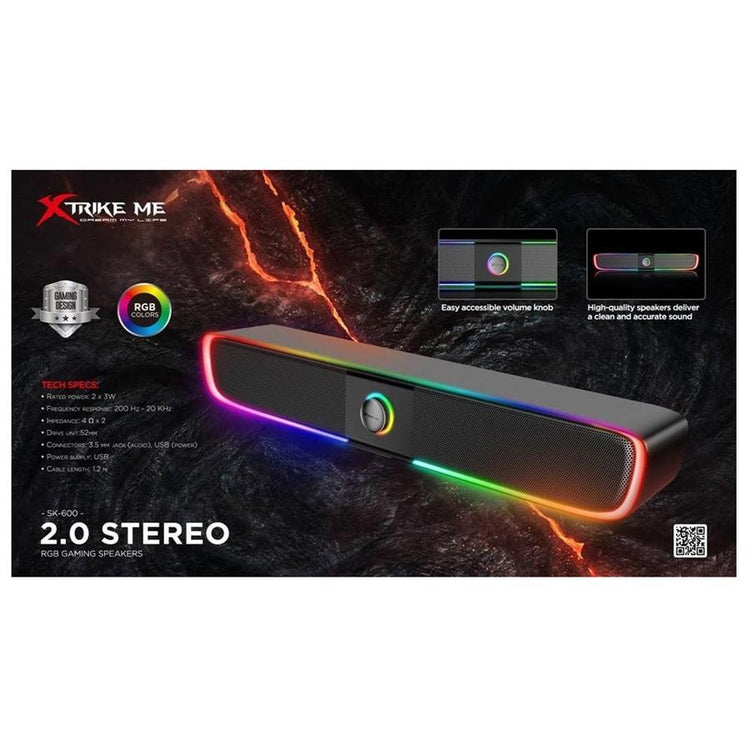 Xtrike Me SK-600 - Barre de Son USB avec Son Stéréo 2.0 et Rétro-Éclairage RGB, Noir - Simple Boutique