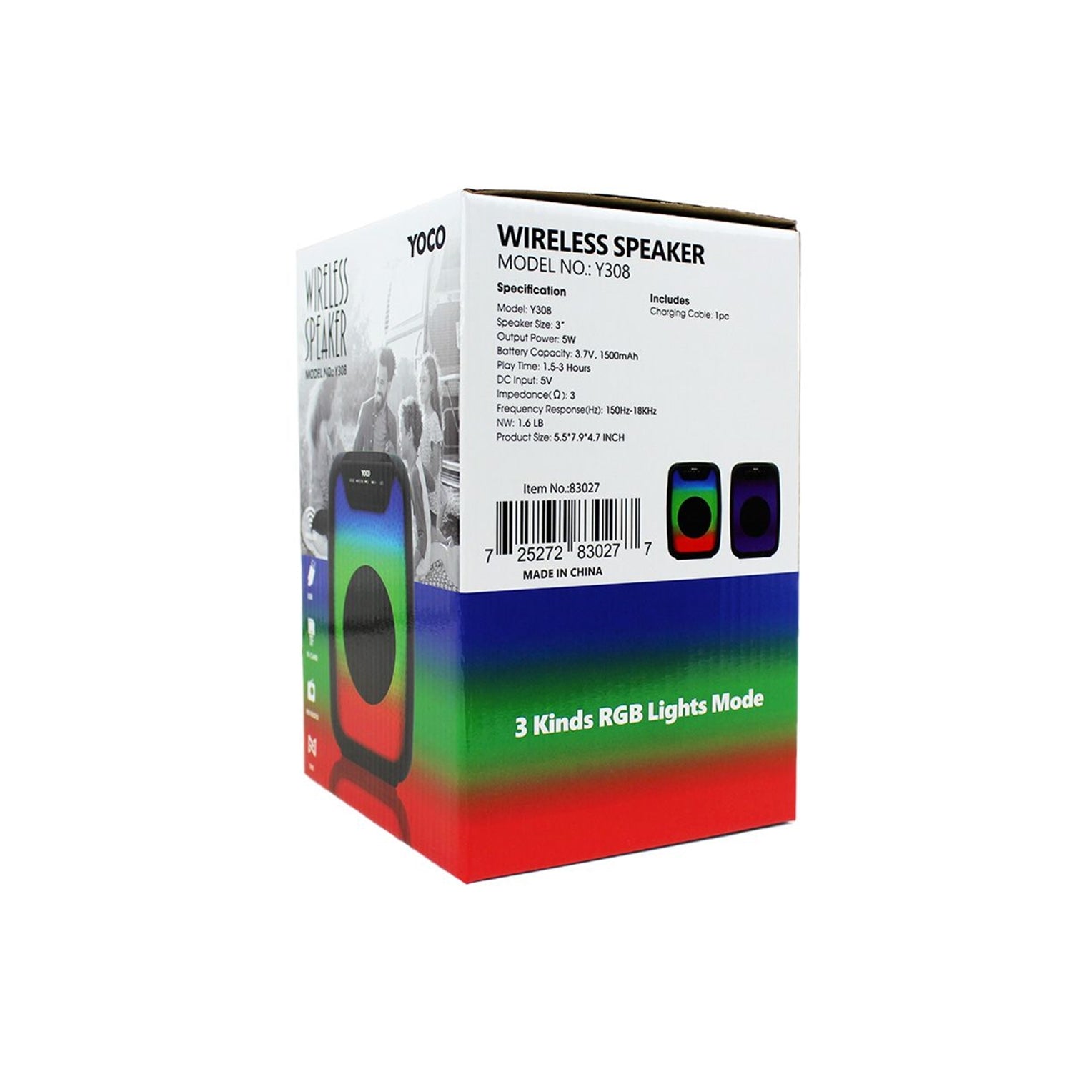 Yoco - Haut-Parleur Bluetooth avec Éclairage RVB, 5 Watts, Noir - Simple Boutique