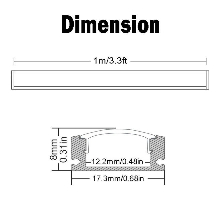 Yoho Canal de LED en Aluminium avec Housse, Diffuseur, Embout et Clip de Montage, 1 Mètre, Paquet de 6 - Simple Boutique