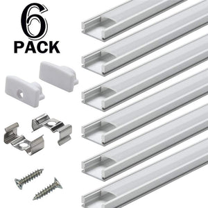 Yoho Canal de LED en Aluminium avec Housse, Diffuseur, Embout et Clip de Montage, 1 Mètre, Paquet de 6 - Simple Boutique