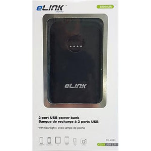 eLink Powerbank 2 Ports USB Avec Lampe De Poche 6800Mah - Simple Boutique