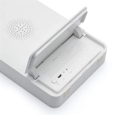 iHome ICVBT1WC Mirroir Portable avec Éclairage DEL, 6'' X 8'', Rechargeable avec Haut-Parleur Bluetooth, Blanc