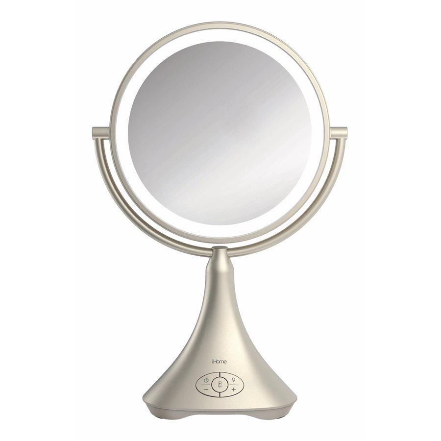 iHome ICVBT8SNC Miroir de Vanité Double Face de 9 po avec Chargement USB, Bluetooth Et Haut-Parleur, Argenté - Simple Boutique