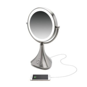iHome ICVBT8SNC Miroir de Vanité Double Face de 9 po avec Chargement USB, Bluetooth Et Haut-Parleur, Argenté - Simple Boutique