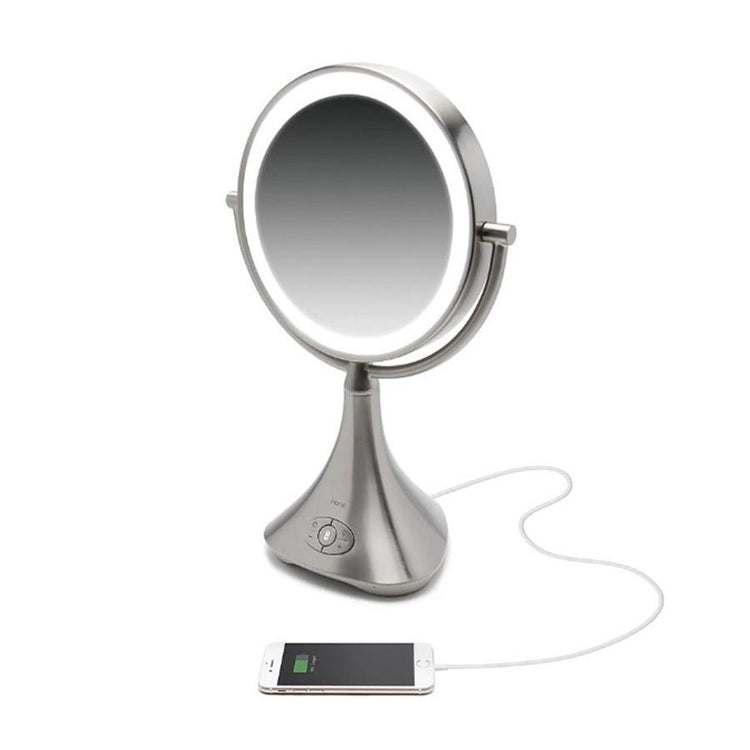 iHome ICVBT8SNC Miroir de Vanité Double Face de 9 po avec Chargement USB, Bluetooth Et Haut-Parleur, Argenté - Simple Boutique