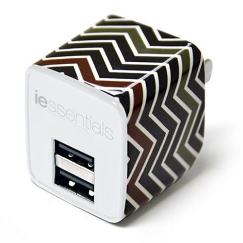 iessentials Chargeur Mural 2 Ports USB 2.4A Avec Motif Chevron ou Rose à Points Blanc - Simple Boutique