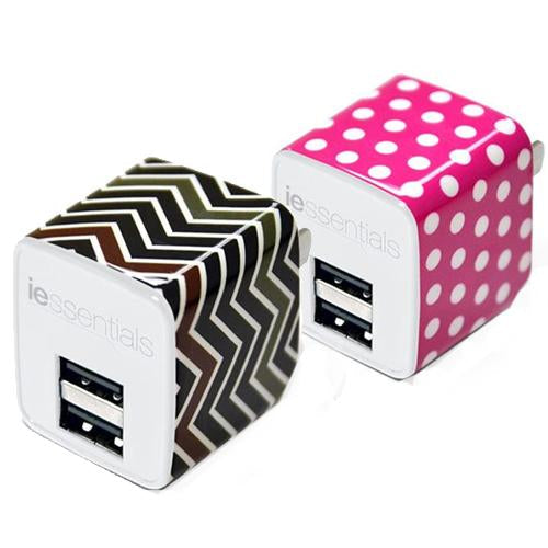 iessentials Chargeur Mural 2 Ports USB 2.4A Avec Motif Chevron ou Rose à Points Blanc - Simple Boutique
