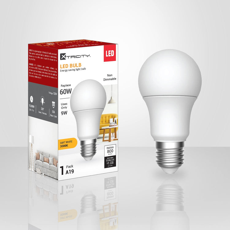 Xtricity - Ampoule DEL à économie d'énergie, 9W, Culot E26, 3000K Blanc Doux - emballage - Simple Boutique