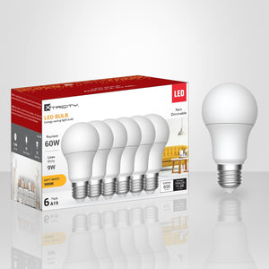 Xtricity - Ensemble de 6 Ampoules DEL à économie d'énergie, 9W, Culot E26, 3000K Blanc Doux - emballage - Simple Boutique