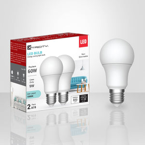 Xtricity - Ensemble de 2 Ampoules DEL à économie d'énergie, 9W, Culot E26, 5000K Lumière du Jour - emballage - Simple Boutique