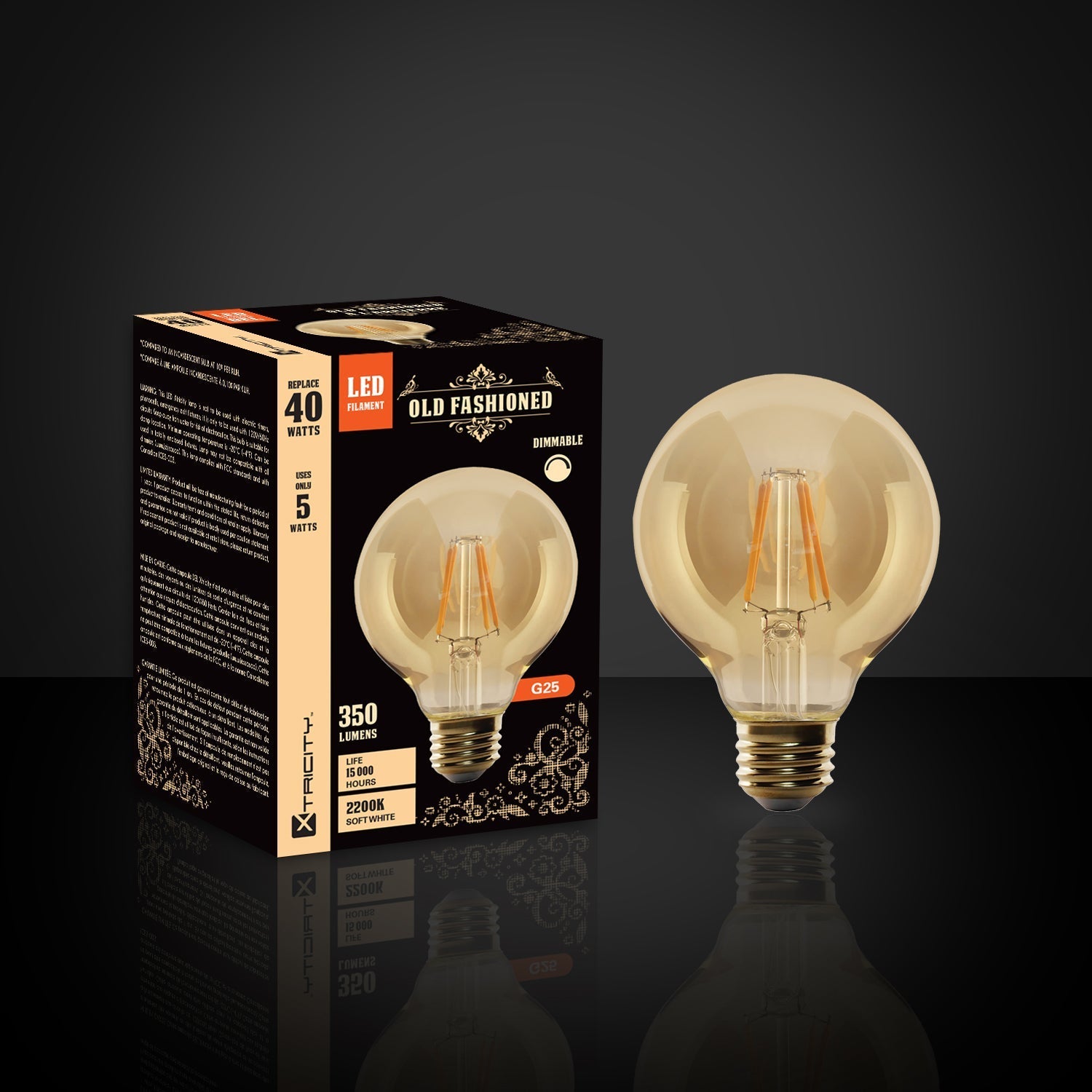 Xtricity - Ampoule DEL Style à l'ancienne, 5W, Culot E26, 2200K Blanc Doux - emballage - Simple Boutique