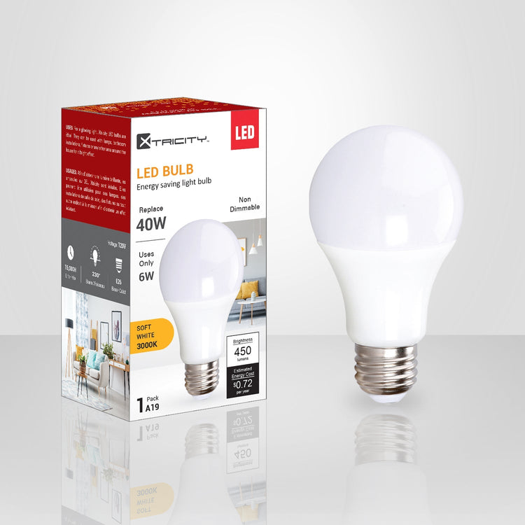 Xtricity - Ampoule DEL à économie d'énergie, 6W, Culot E26, 3000K Blanc Doux - emballage - Simple Boutique
