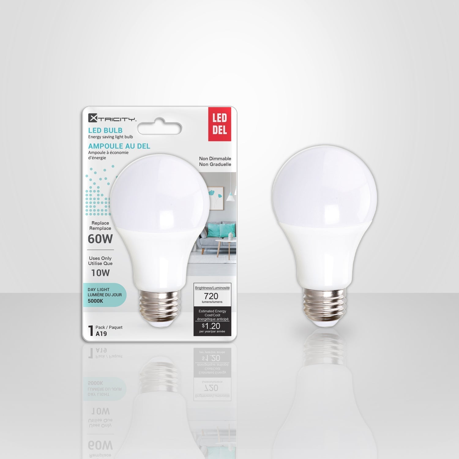 Xtricity - Ampoule DEL à économie d'énergie, 10W, Culot E26, 5000K Lumière du Jour - emballage - Simple Boutique